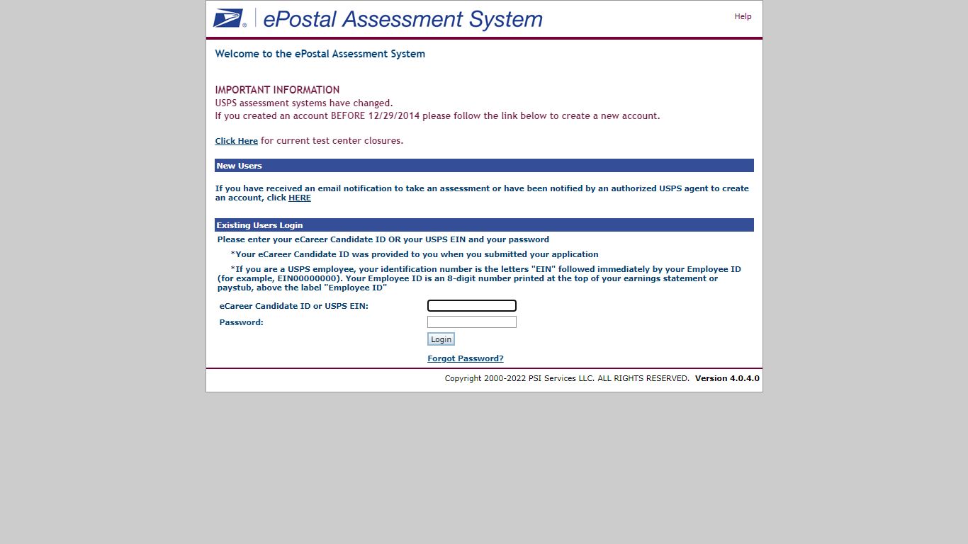 USPS - ePostal Assessment System